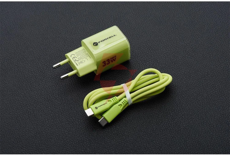 Ładowarka sieciowa forcell f-energy gan iii vt-41 33 w 1x usb-c 1x usb-a pd 3.0 qc 4.0 zielona