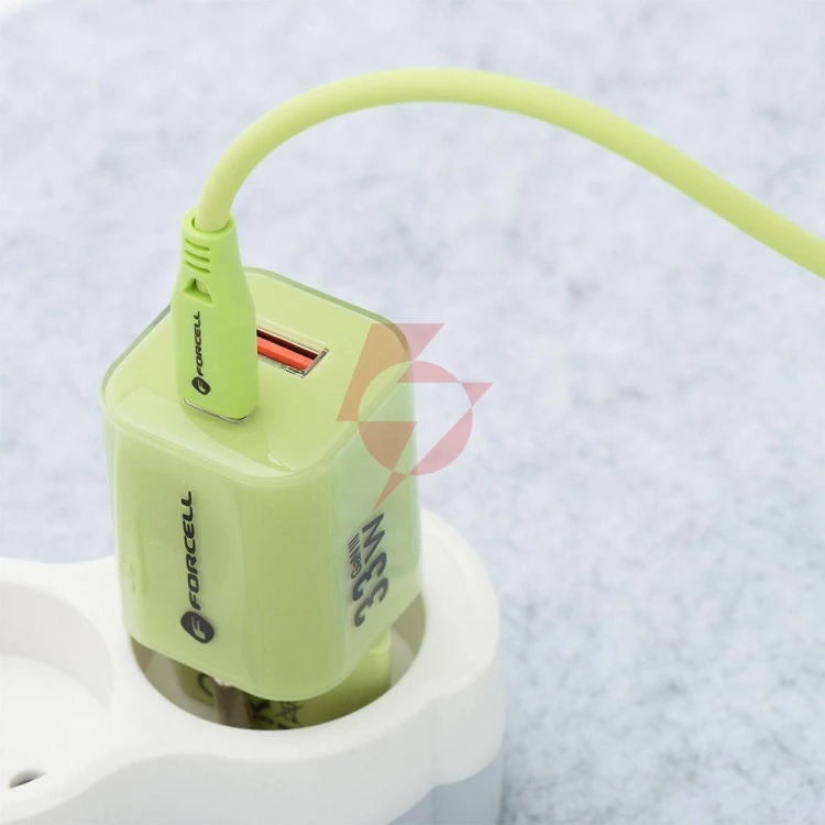 Ładowarka sieciowa forcell f-energy gan iii vt-41 33 w 1x usb-c 1x usb-a pd 3.0 qc 4.0 zielona