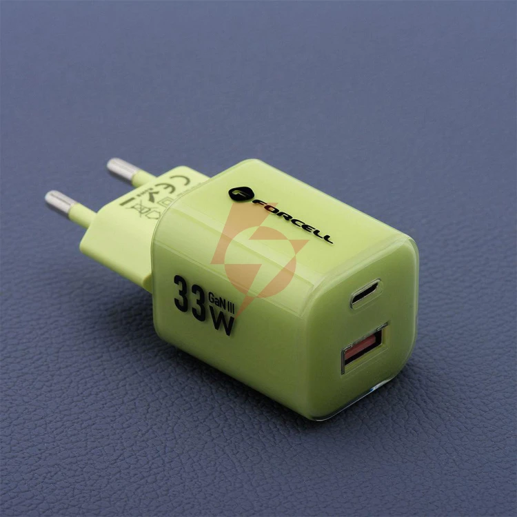 Ładowarka sieciowa forcell f-energy gan iii vt-41 33 w 1x usb-c 1x usb-a pd 3.0 qc 4.0 zielona