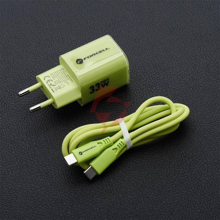 Ładowarka sieciowa forcell f-energy gan iii vt-41 33 w 1x usb-c 1x usb-a pd 3.0 qc 4.0 zielona