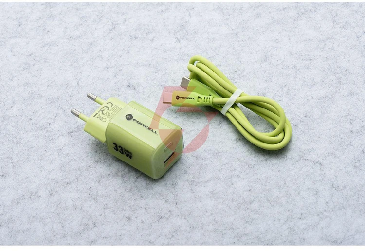 Ładowarka sieciowa forcell f-energy gan iii vt-41 33 w 1x usb-c 1x usb-a pd 3.0 qc 4.0 zielona