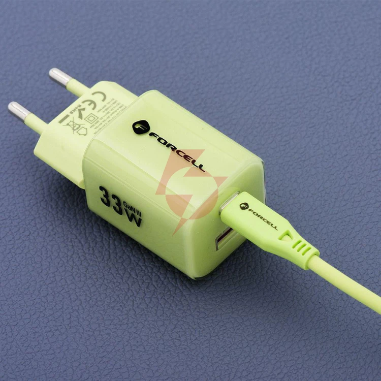 Ładowarka sieciowa forcell f-energy gan iii vt-41 33 w 1x usb-c 1x usb-a pd 3.0 qc 4.0 zielona