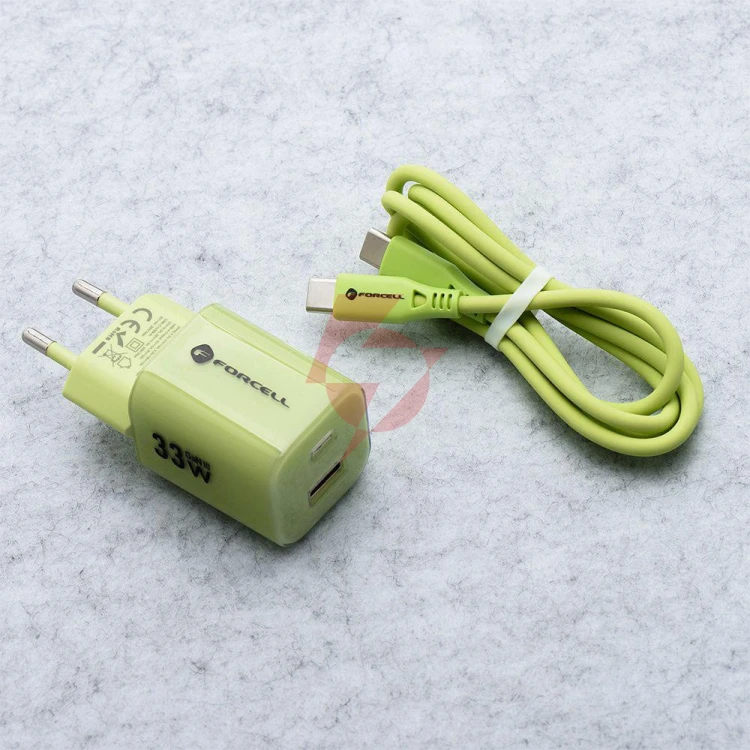 Ładowarka sieciowa forcell f-energy gan iii vt-41 33 w 1x usb-c 1x usb-a pd 3.0 qc 4.0 zielona