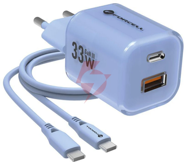 Ładowarka sieciowa forcell f-energy gan iii vt-41 33 w 1x usb-c 1x usb-a pd 3.0 qc 4.0 niebieska