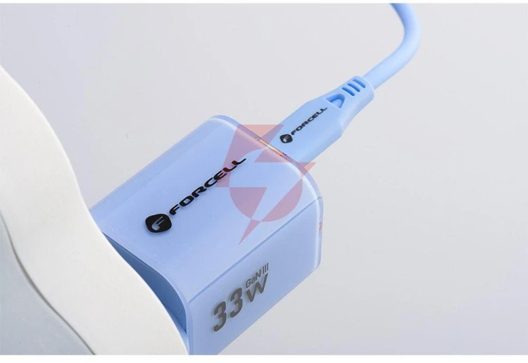Ładowarka sieciowa forcell f-energy gan iii vt-41 33 w 1x usb-c 1x usb-a pd 3.0 qc 4.0 niebieska