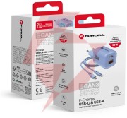 Ładowarka sieciowa forcell f-energy gan iii vt-41 33 w 1x usb-c 1x usb-a pd 3.0 qc 4.0 niebieska