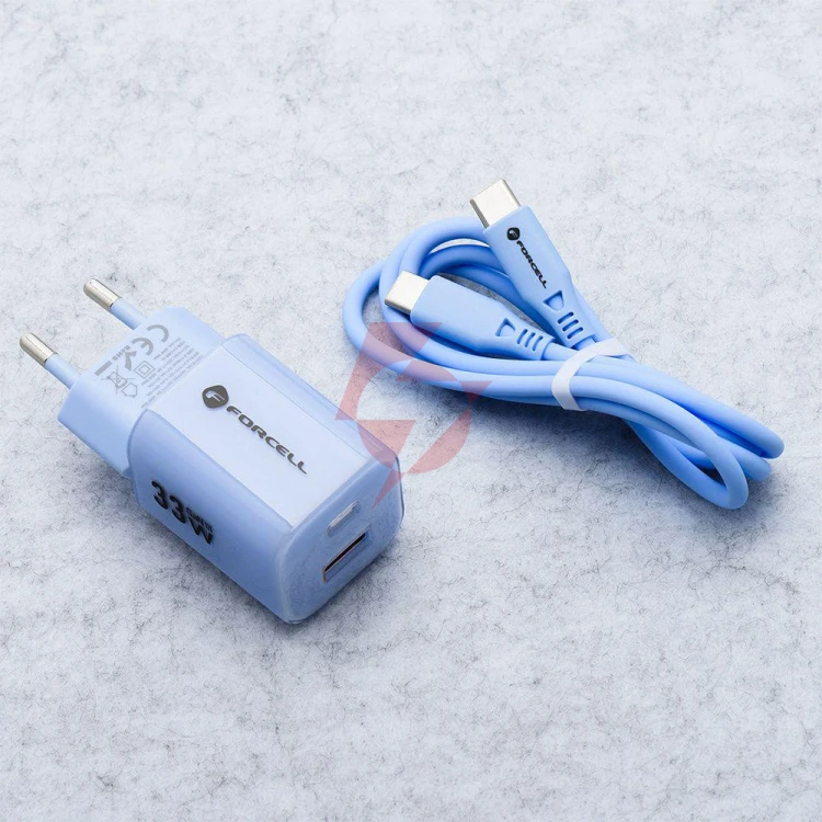 Ładowarka sieciowa forcell f-energy gan iii vt-41 33 w 1x usb-c 1x usb-a pd 3.0 qc 4.0 niebieska