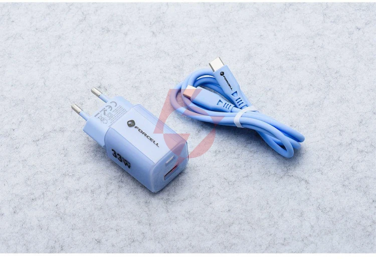 Ładowarka sieciowa forcell f-energy gan iii vt-41 33 w 1x usb-c 1x usb-a pd 3.0 qc 4.0 niebieska