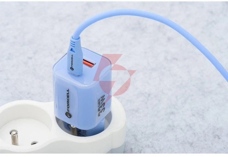 Ładowarka sieciowa forcell f-energy gan iii vt-41 33 w 1x usb-c 1x usb-a pd 3.0 qc 4.0 niebieska