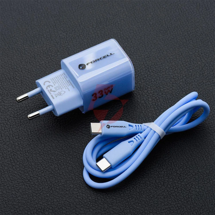 Ładowarka sieciowa forcell f-energy gan iii vt-41 33 w 1x usb-c 1x usb-a pd 3.0 qc 4.0 niebieska