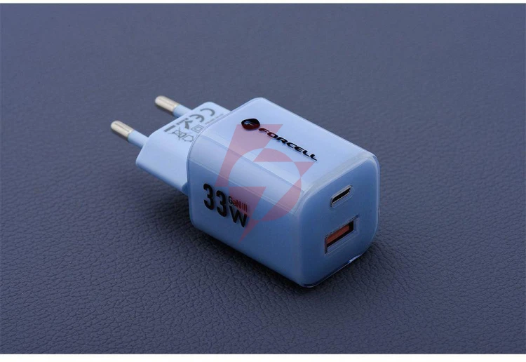 Ładowarka sieciowa forcell f-energy gan iii vt-41 33 w 1x usb-c 1x usb-a pd 3.0 qc 4.0 niebieska
