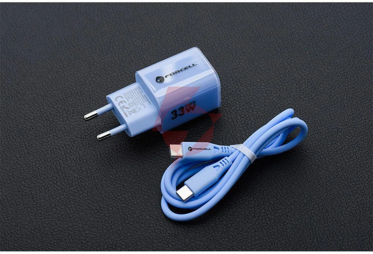 Ładowarka sieciowa forcell f-energy gan iii vt-41 33 w 1x usb-c 1x usb-a pd 3.0 qc 4.0 niebieska