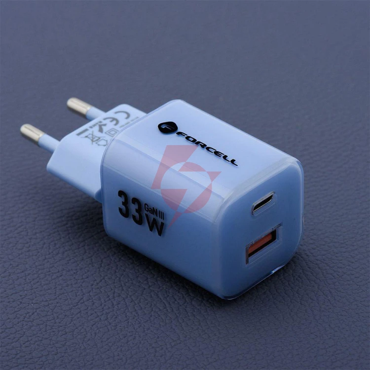 Ładowarka sieciowa forcell f-energy gan iii vt-41 33 w 1x usb-c 1x usb-a pd 3.0 qc 4.0 niebieska