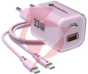 Ładowarka sieciowa forcell f-energy gan iii vt-41 33 w 1x usb-c 1x usb-a pd 3.0 qc 4.0 fioletowa