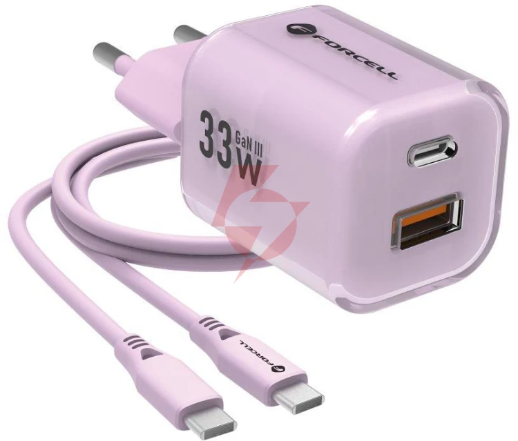 Ładowarka sieciowa forcell f-energy gan iii vt-41 33 w 1x usb-c 1x usb-a pd 3.0 qc 4.0 fioletowa