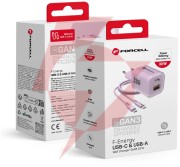 Ładowarka sieciowa forcell f-energy gan iii vt-41 33 w 1x usb-c 1x usb-a pd 3.0 qc 4.0 fioletowa