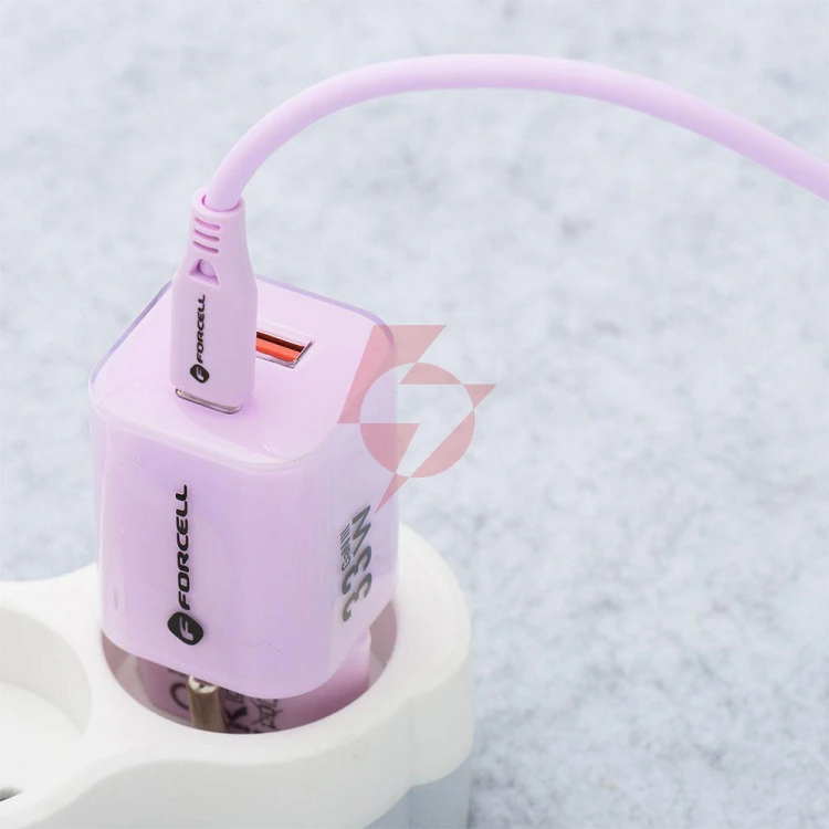 Ładowarka sieciowa forcell f-energy gan iii vt-41 33 w 1x usb-c 1x usb-a pd 3.0 qc 4.0 fioletowa