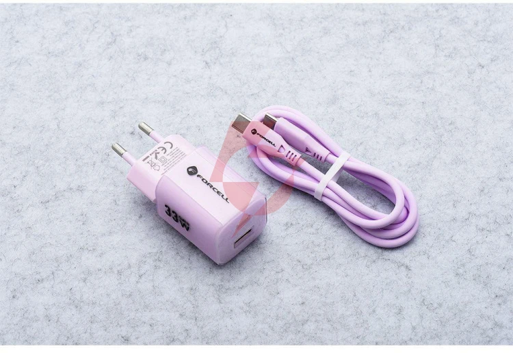 Ładowarka sieciowa forcell f-energy gan iii vt-41 33 w 1x usb-c 1x usb-a pd 3.0 qc 4.0 fioletowa