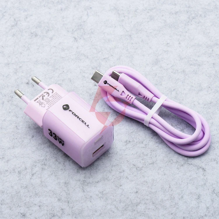 Ładowarka sieciowa forcell f-energy gan iii vt-41 33 w 1x usb-c 1x usb-a pd 3.0 qc 4.0 fioletowa