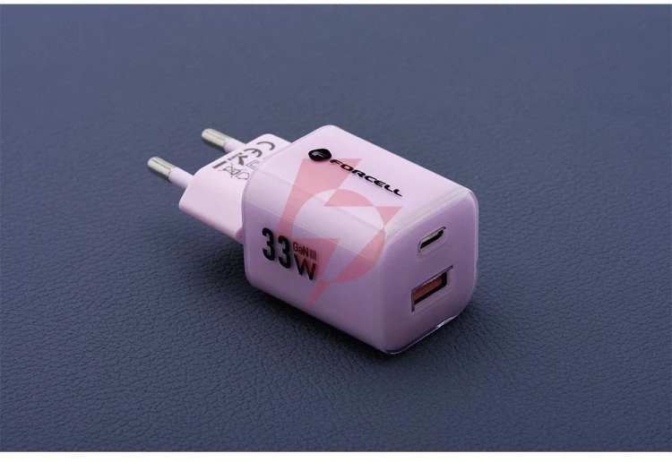 Ładowarka sieciowa forcell f-energy gan iii vt-41 33 w 1x usb-c 1x usb-a pd 3.0 qc 4.0 fioletowa
