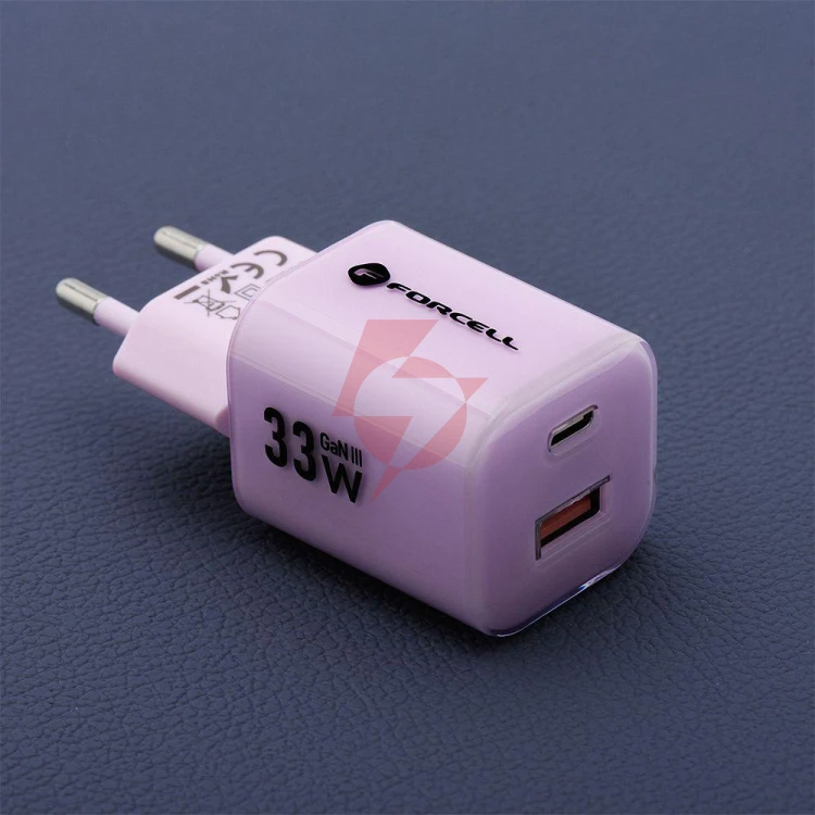 Ładowarka sieciowa forcell f-energy gan iii vt-41 33 w 1x usb-c 1x usb-a pd 3.0 qc 4.0 fioletowa