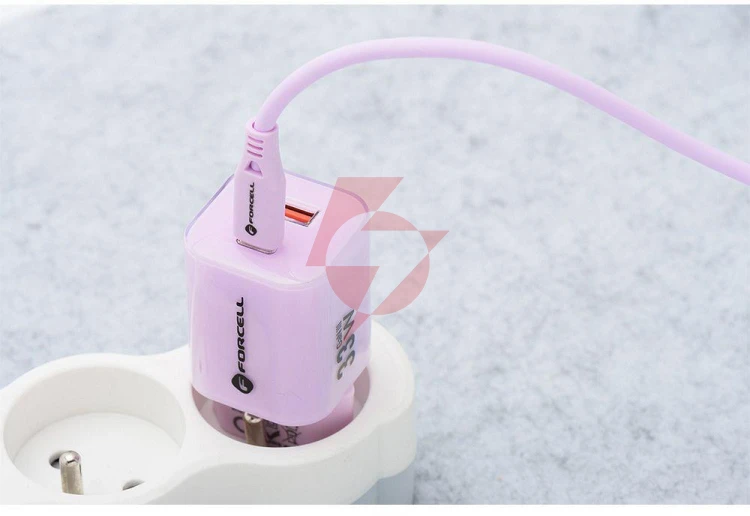 Ładowarka sieciowa forcell f-energy gan iii vt-41 33 w 1x usb-c 1x usb-a pd 3.0 qc 4.0 fioletowa