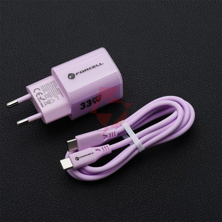 Ładowarka sieciowa forcell f-energy gan iii vt-41 33 w 1x usb-c 1x usb-a pd 3.0 qc 4.0 fioletowa