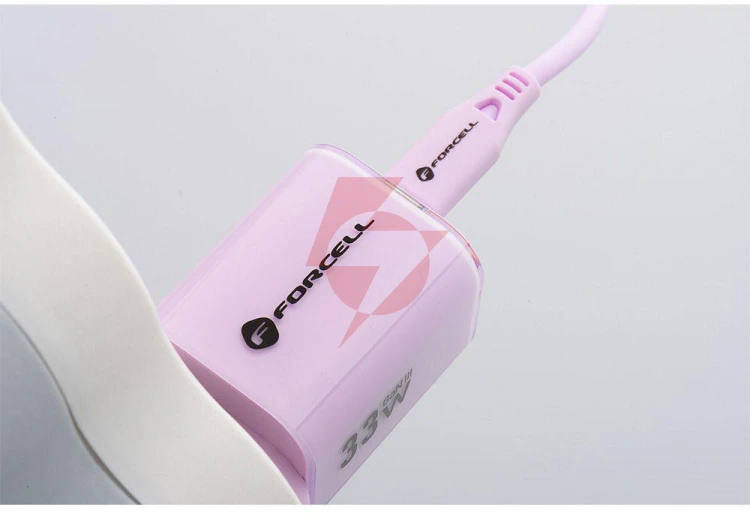 Ładowarka sieciowa forcell f-energy gan iii vt-41 33 w 1x usb-c 1x usb-a pd 3.0 qc 4.0 fioletowa