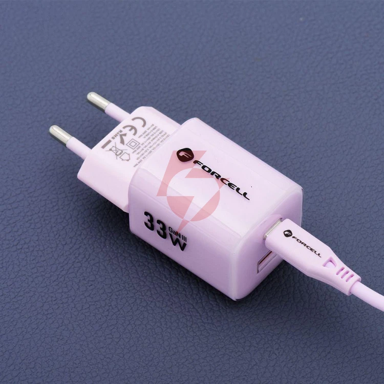 Ładowarka sieciowa forcell f-energy gan iii vt-41 33 w 1x usb-c 1x usb-a pd 3.0 qc 4.0 fioletowa