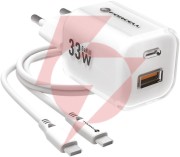 Ładowarka sieciowa forcell f-energy gan iii vt-41 33 w 1x usb-c 1x usb-a pd 3.0 qc 4.0 biała