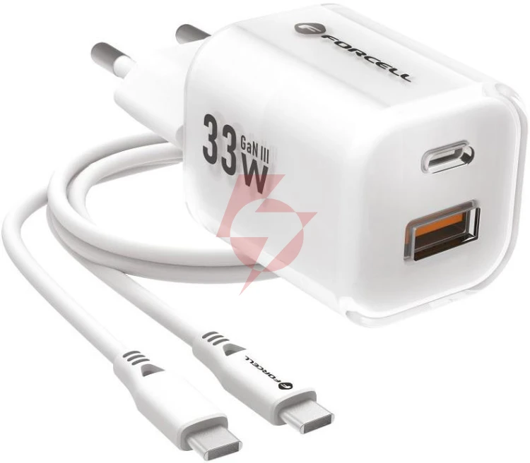 Ładowarka sieciowa forcell f-energy gan iii vt-41 33 w 1x usb-c 1x usb-a pd 3.0 qc 4.0 biała