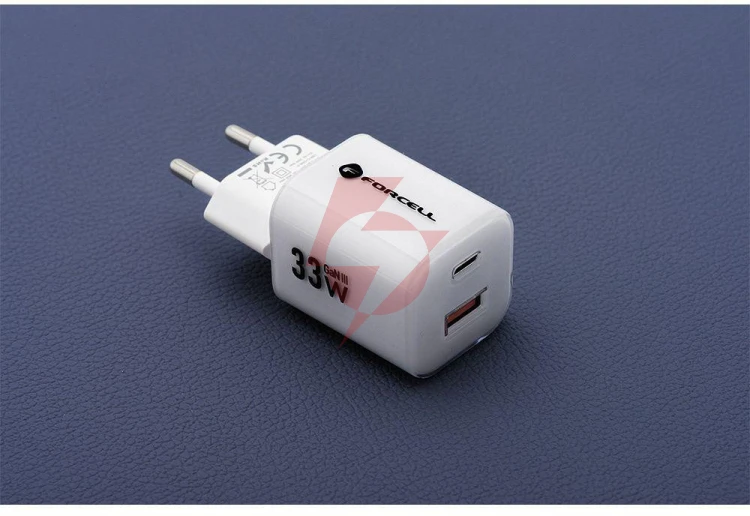 Ładowarka sieciowa forcell f-energy gan iii vt-41 33 w 1x usb-c 1x usb-a pd 3.0 qc 4.0 biała