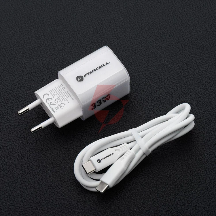 Ładowarka sieciowa forcell f-energy gan iii vt-41 33 w 1x usb-c 1x usb-a pd 3.0 qc 4.0 biała