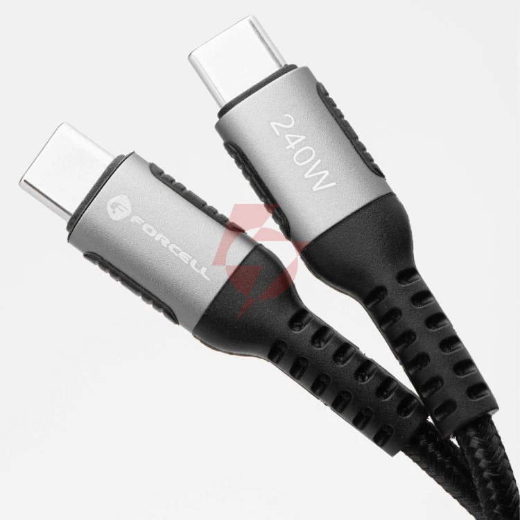Kabel usb-c / usb-c forcell f-energy cafule 200 cm 240 w 5a pd qc 4.0 czarny w oplocie