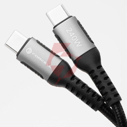 Kabel usb-c / usb-c forcell f-energy cafule 50 cm 240 w 5a pd qc 4.0 czarny w oplocie