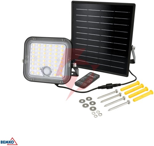 Naświetlacz solarny led bemko solpar 10w 1500lm 3000/4000k ip65 czarny cz. pir
