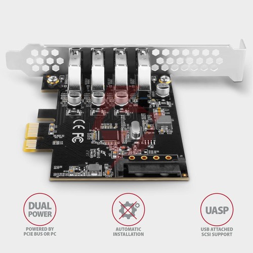 Kontroler axagon pceu-43rs pcie 4x port usb 3.2 gen 1, uasp, chipset renesas, 15-pin sata