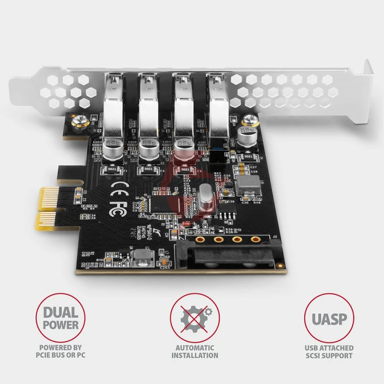 Kontroler axagon pceu-43rs pcie 4x port usb 3.2 gen 1, uasp, chipset renesas, 15-pin sata
