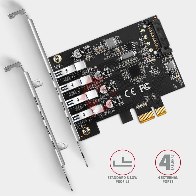 Kontroler axagon pceu-43rs pcie 4x port usb 3.2 gen 1, uasp, chipset renesas, 15-pin sata