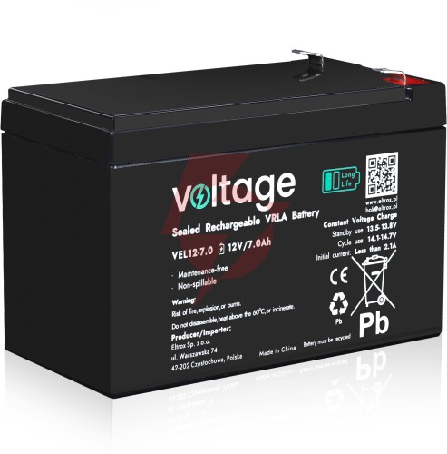 Akumulator agm voltage long life 12v 7ah vel12-7.0 (żywotność 15 lat)