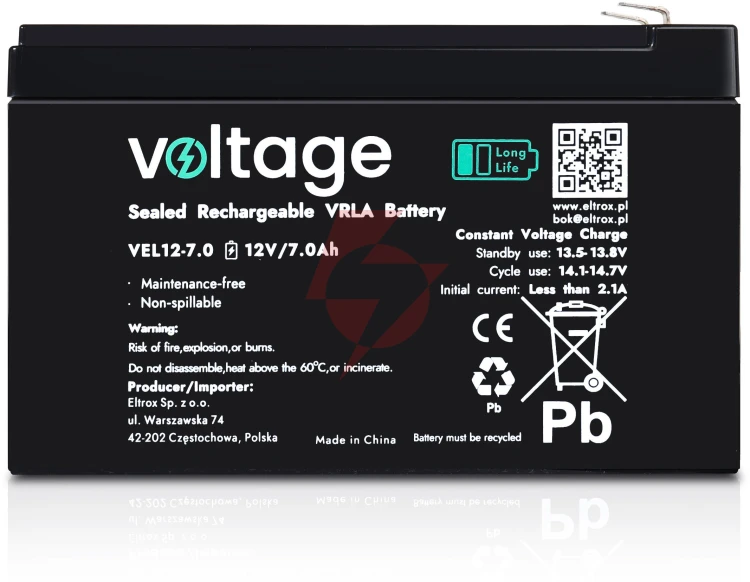 Akumulator agm voltage long life 12v 7ah vel12-7.0 (żywotność 15 lat)