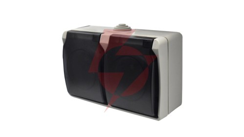 Gniazdo podwójne z uziemieniem natynkowe z klapką dymną Aqua Plus IP44 szaro grafitowe / 40119