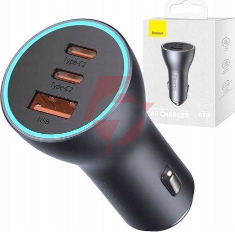 Ładowarka samochodowa baseus golden contractor pro cgjp010013 65 w 2x usb-c 1x usb-a ciemnoszara