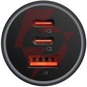Ładowarka samochodowa baseus golden contractor pro cgjp010013 65 w 2x usb-c 1x usb-a ciemnoszara