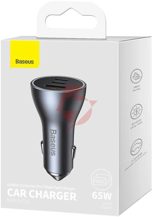 Ładowarka samochodowa baseus golden contractor pro cgjp010013 65 w 2x usb-c 1x usb-a ciemnoszara