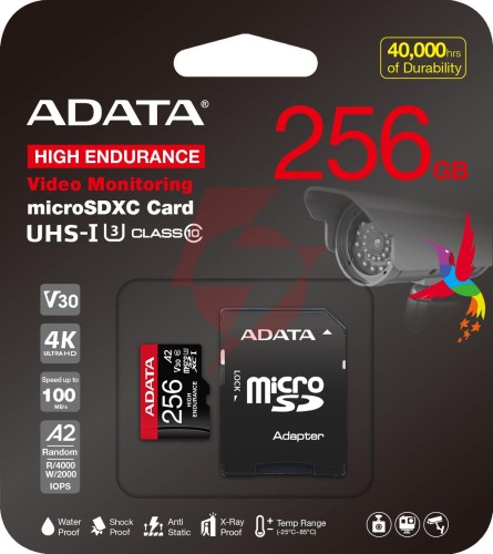 Adata karta microsd high endurance 256gb uhs1 u3 v30 a2 100/85mb/s + adapter
