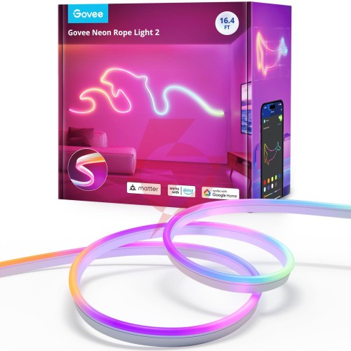 Govee h61d5 neon lights 2 5m oświetlenie led matter, homekit, google, alexa, smartthings