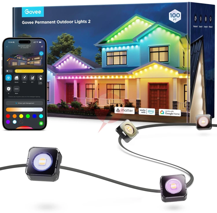 Govee h705e permament outdoor lights 2 30m oświetlenie led rgbicw, wi-fi, bluetooth, ip67