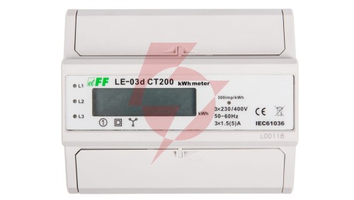 Licznik energii elektrycznej 3-fazowy 5A 230/400V do współpracy z przekładnikiem 200/5A wyświetlacz LCD LE03D-CT200