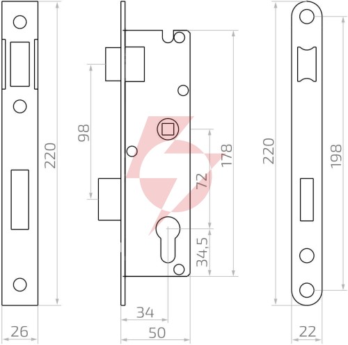 Zamek psg 63.211 l/p zapadkowo-zasuwkowy h220/72 mm – lewy/prawy